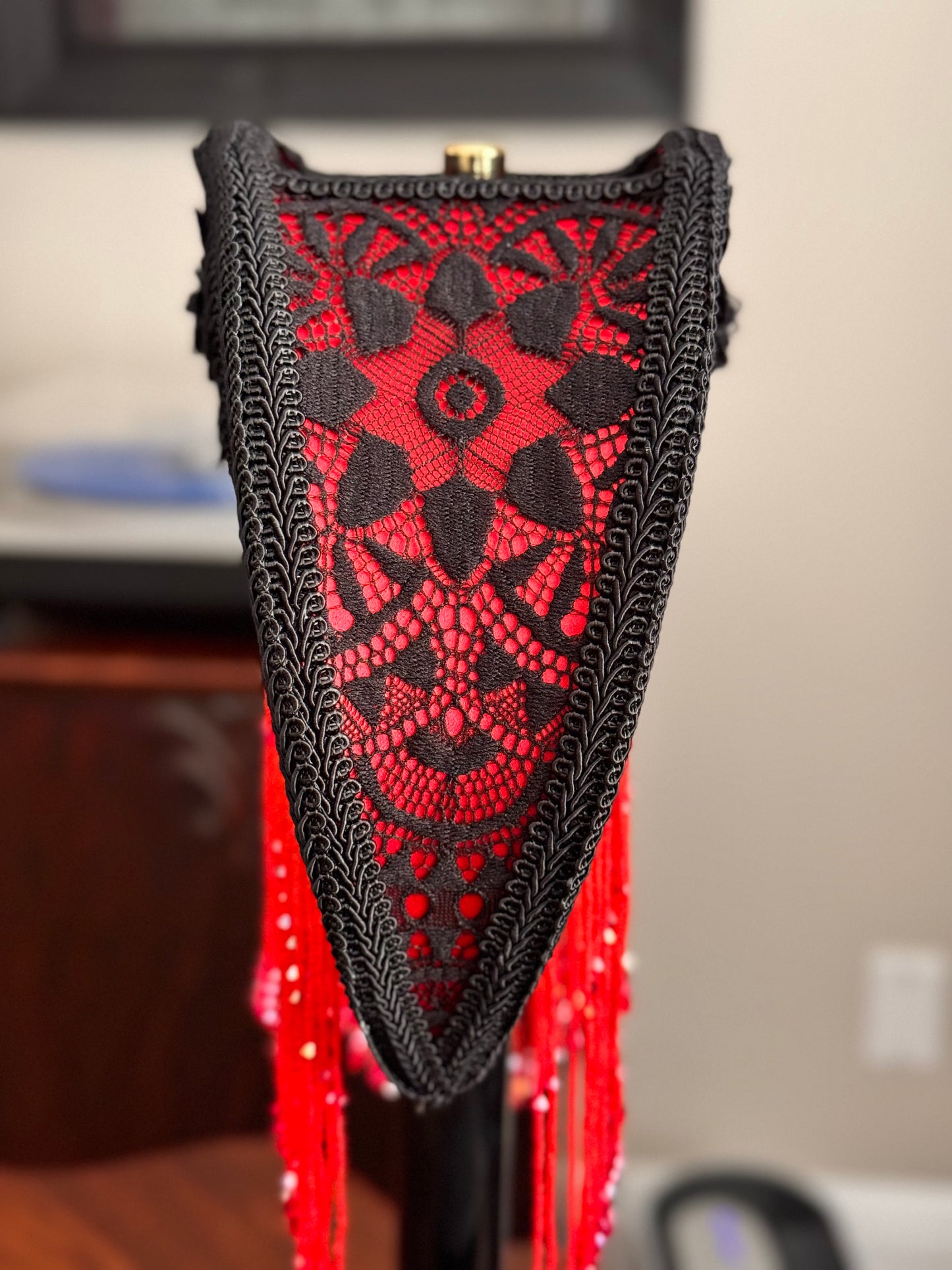 Crescent Red & Black Lace Boudoir Lamp