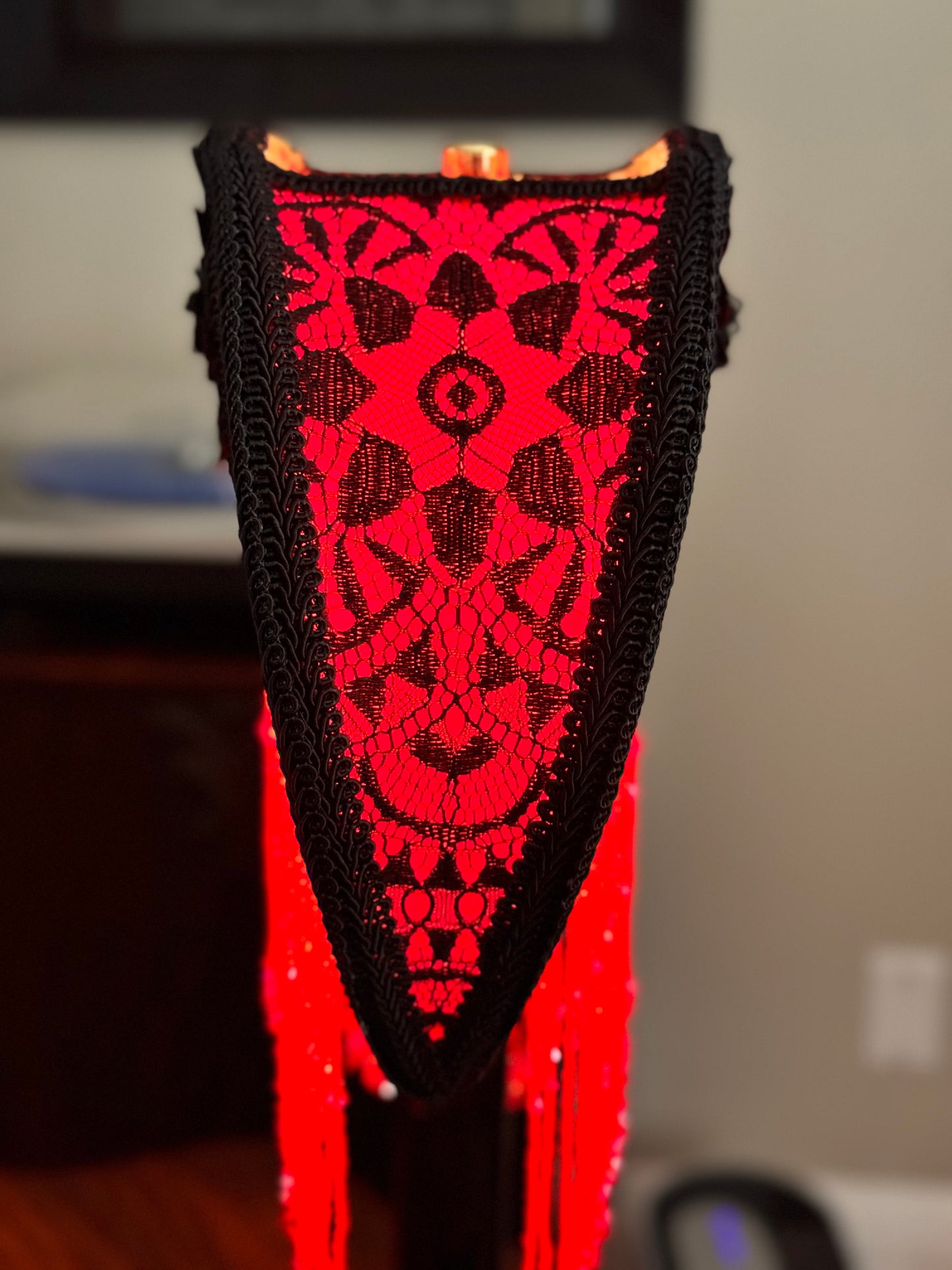 Crescent Red & Black Lace Boudoir Lamp