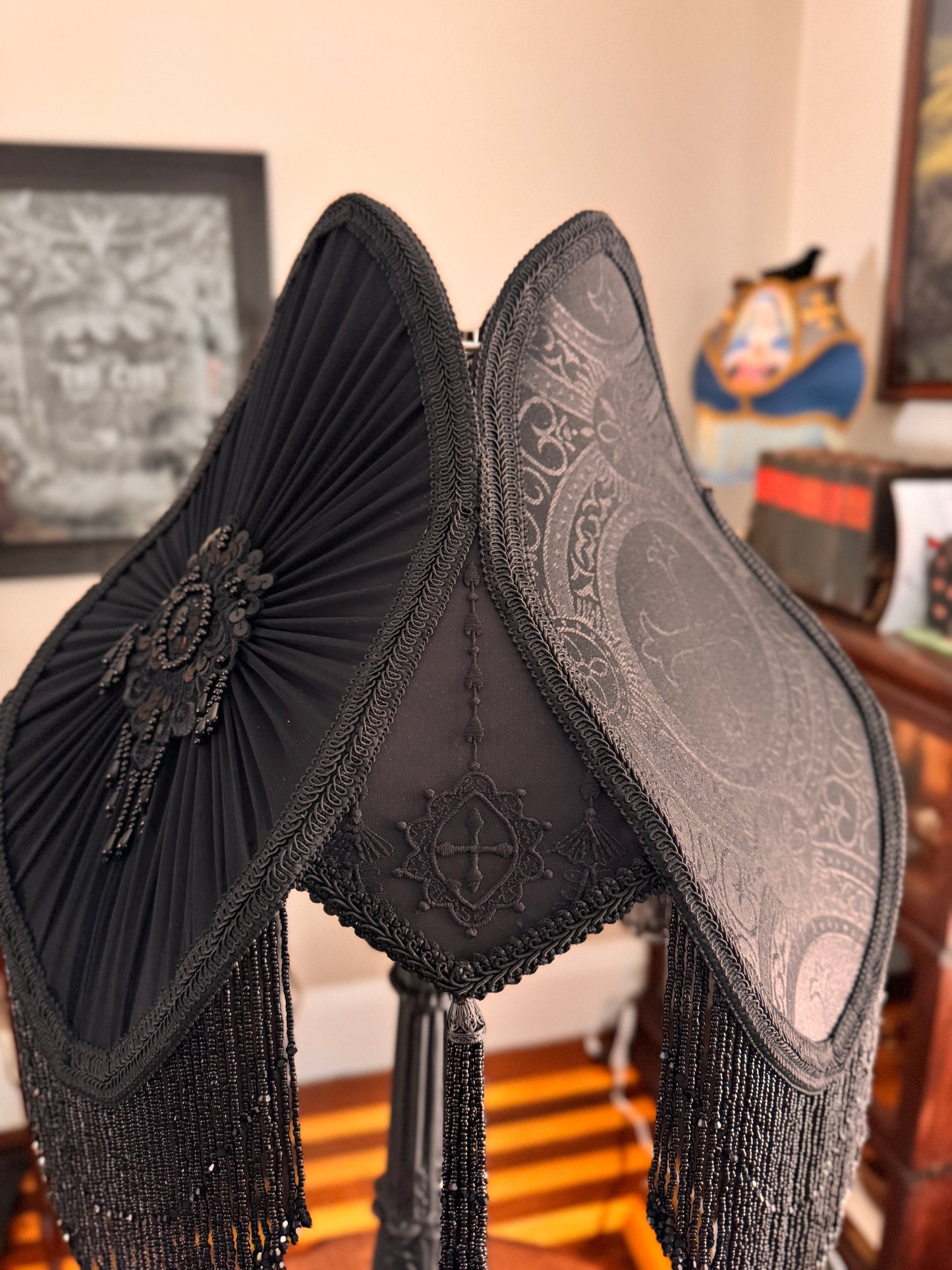 Large Black Liturgical Brocade Lampshade