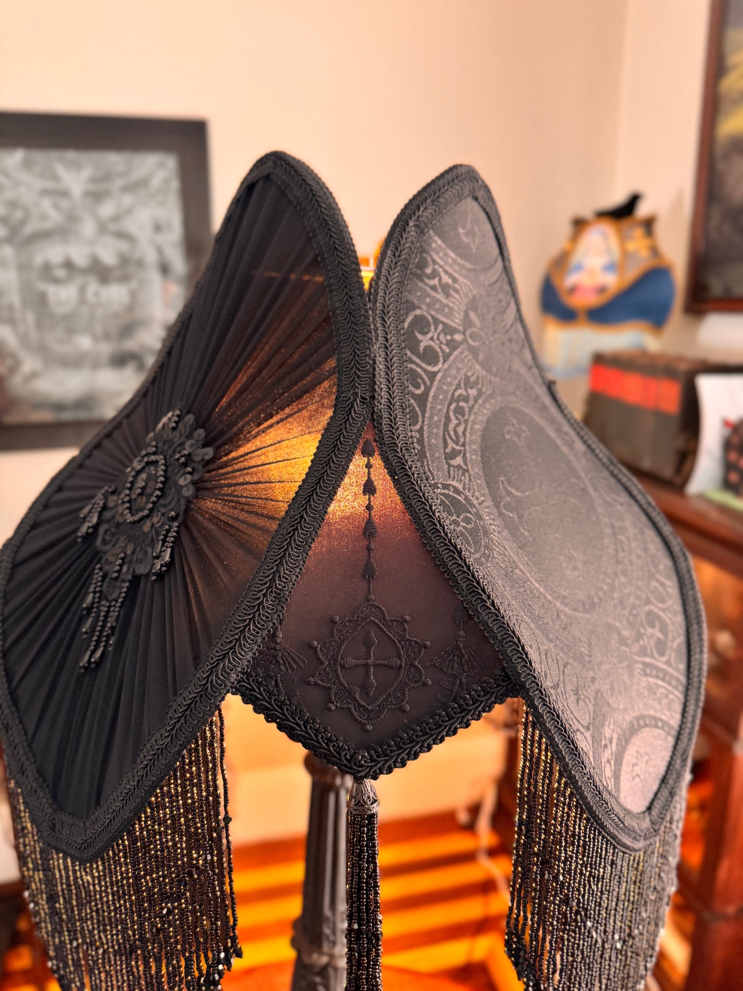 Large Black Liturgical Brocade Lampshade