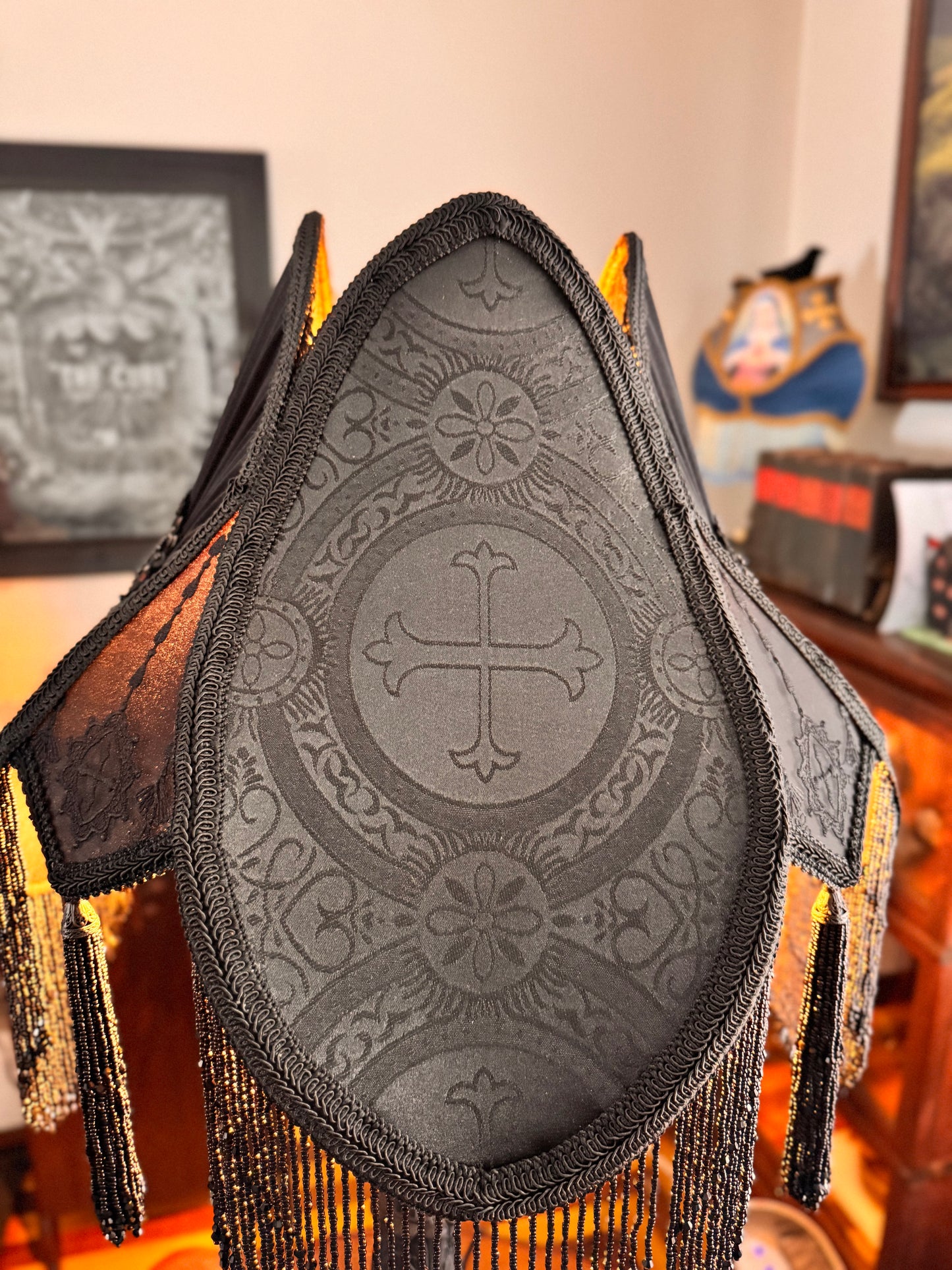 Large Black Liturgical Brocade Lampshade