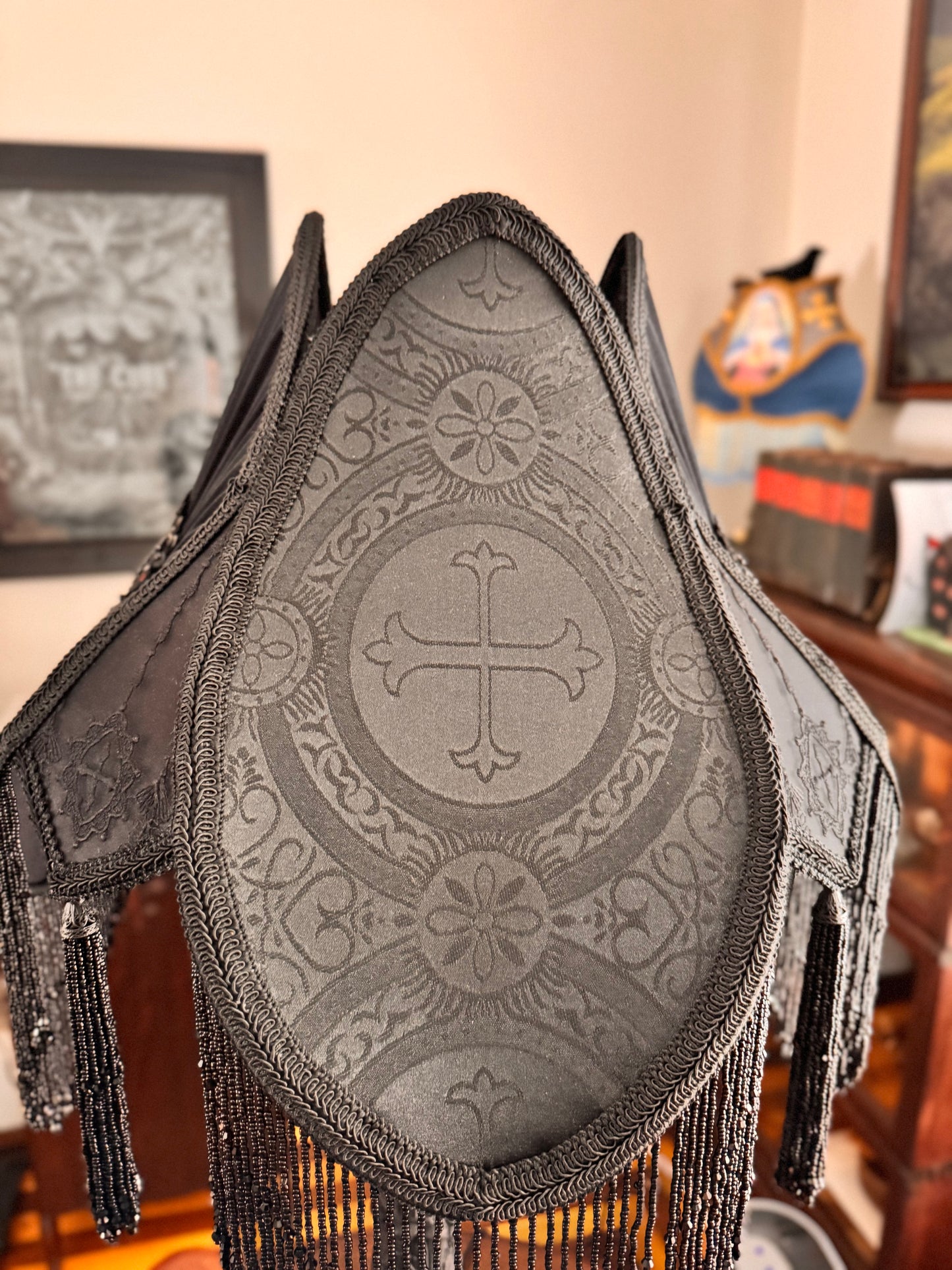 Large Black Liturgical Brocade Lampshade